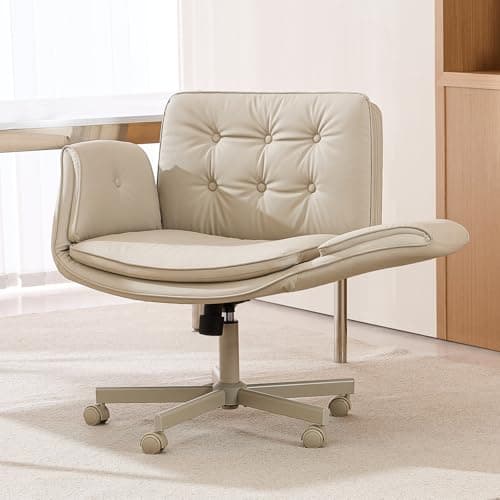 Chaise Amseatec Criss Cross avec accoudoirs et roulettes, chaise de vanité en cuir PU, chaises de bureau d'ordinateur pivotantes et réglables confortables pour la maison,...