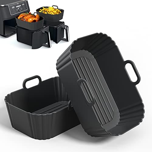Paquet de 2 doublures de friteuse à air en silicone PINTAUR, doublures réutilisables pour accessoires de friteuse à air Ninja, compatibles avec Ninja Foodi DZ201 DZ401 6-en-1 8-10QT...