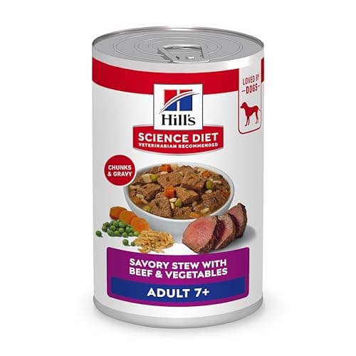 Hill's Science Diet Adult 7+, Senior Adult 7+ Premium Nutrition, nourriture humide pour chiens, ragoût de bœuf et de légumes, canette de 12,8 oz, caisse de 12