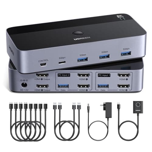 UGREEN 8K@60Hz HDMI KVM Switch for 2 Monitors 2 Computers, 4K 240Hz Dual Display, Keyboard and Desktop Controller Switching, 4 USB 3.0 Ports,...