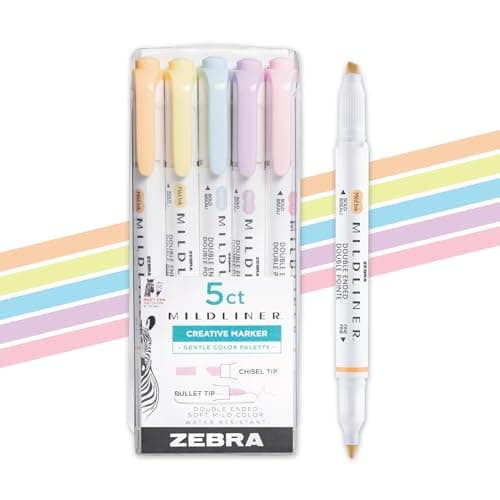 Zebra Pen MILDLINER Dual-Tip Highlighter Set, Broad and Fine Point Tips, No Bleed, Ideal for Bible Highlighting, Journaling, School and Office...