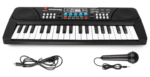 M SANMERSEN Piano à clavier électronique pour enfants à 37 touches avec microphone, noir, parfait pour les garçons et les filles de 3 à 6 ans, apprentissage de la théorie musicale, cadeaux