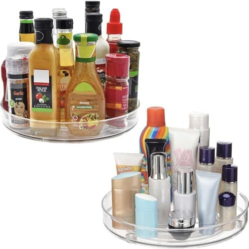 Paquet de 2 grands organisateurs de plateau tournant rotatif Lazy Susan - pour cuisine/salle de bain, garde-manger, armoire, réfrigérateur, comptoir, vanité - Aliments rotatifs transparents...