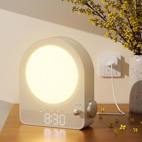 Réveil Blonbar Sunrise, lumière de réveil, machine à bruit blanc avec veilleuse 9 aurores et météores RVB, 10 sons apaisants, contrôle tactile en continu...