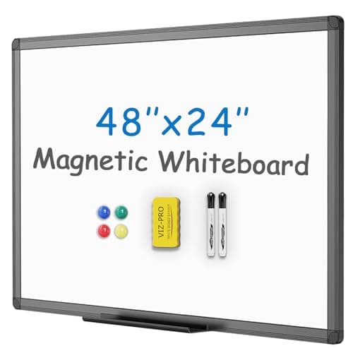 VIZ-PRO Magnetic Whiteboard/Dry Erase Board with Black Aluminium Frame, 48 X 24 Inches, Includes 1 Eraser & 2 Markers & 4 Magnets