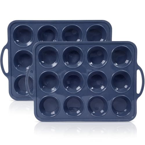 Paquet de 2 moules à muffins en silicone avec cadre en métal, moule à cupcakes en silicone antiadhésif avec poignées, plateau à muffins en silicone sans BPA pour...