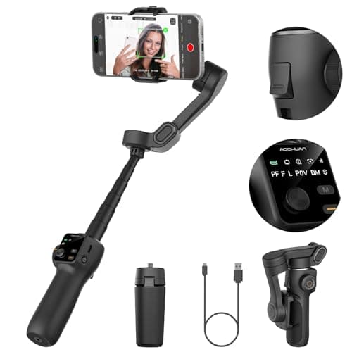 AOCHUAN 3-axis Gimbal Stabilizer w/Built-in 7.8' Extension Rod, Portable Phone Gimbal w/AI Tracking, Smartphone Stabilizer for iPhone w/Full-Screen...