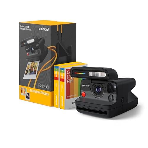 Polaroid Flip Instant Camera + Color Film Bundle (16 Photos Included) - Black (6565) - Hyperfocal 4-Lens System, Sonar autofocus, and Sence...