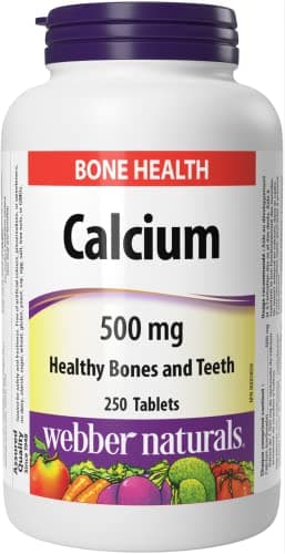 Carbonate de calcium Webber Naturals, 250 comprimés, aide à soutenir les os et les dents
