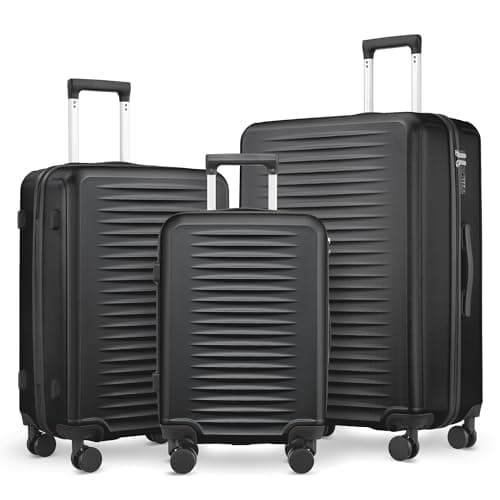 Ensembles de bagages 3 pièces (20 + 24 + 28), ensemble de valises, bagages à main et bagages enregistrés avec roulettes, noir