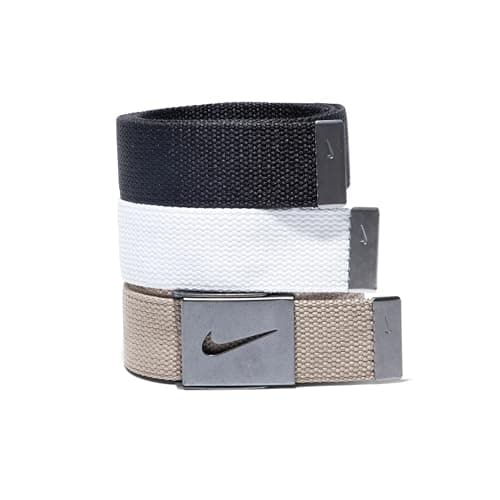 Nike Men's Standard 3 Pack Golf Web Belt, White/Khaki/Black, One Size