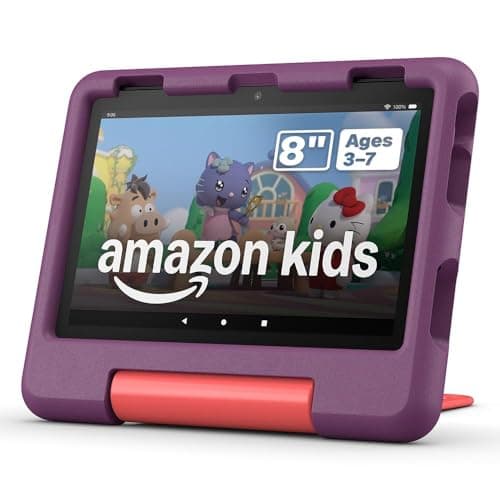 Amazon Fire HD 8 Kids tablet, includes kid-proof bumper for ages 3-5, ad-free content with parental controls, 13-hr battery, 32GB, Grape, newest model