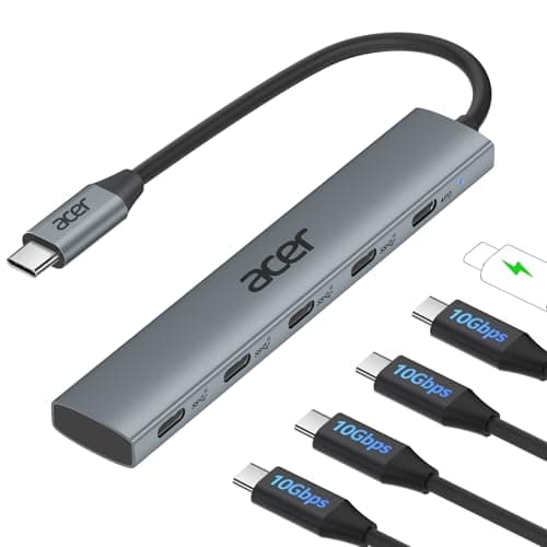 Acer USB C Hub 10Gbps with Type-C PD 100W, Ultra Slim Aluminum 5-in-1 USB-C Splitter with 4*USBC 3.2 Ports for iPhone 17/16 Series, MacBook...