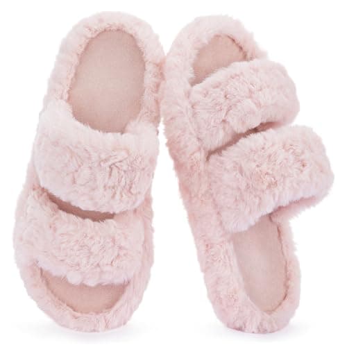 RockDove Women’s Pluffie Slippers with Arch Support & Memory Foam, Cozy Faux Fur Open Toe House Shoes, Gift-Ready Indoor Outdoor Comfort, Size 9-10...