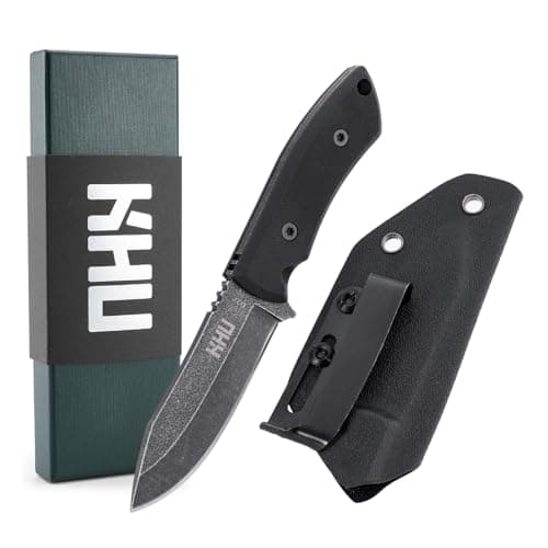 KHU Mini couteau à lame fixe couteau de poche edc couteau de survie couteau de camping D2 acier G10 poignée, accessoires de camping en plein air équipement de camping avec Kydex...