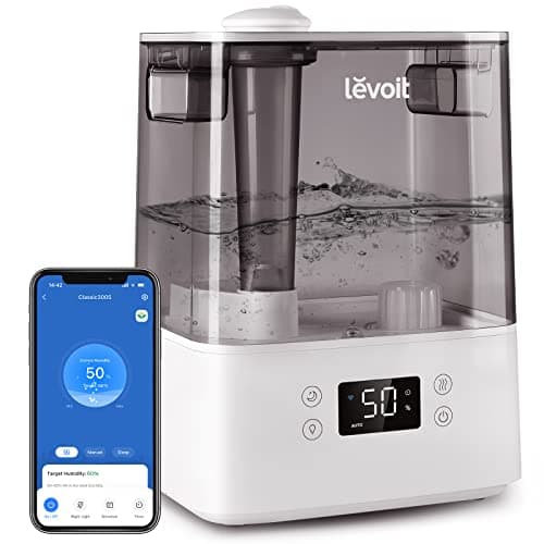 LEVOIT 6L Smart Humidifiers for Bedroom Large Room Home, 60H Super Long Time, Cool Mist Top Fill, Auto Mode-Quiet Sleep Mode for Baby & Plants, App...