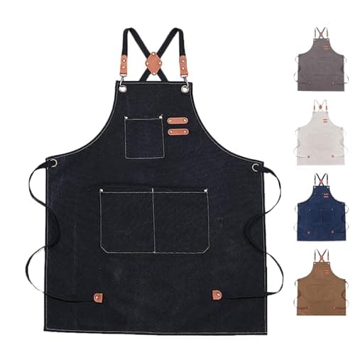 JILANLO Chef Apron for women men,Adjustable Canvas Apron with Large Pockets,Crossback,Waterproof Cooking Chef Apron for kitchen,Garden,Craft...