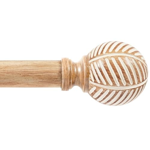 Zeerobee Wood Curtain Rods for Windows 66 to 120, 1 Inch Heavy Duty Drapery Rods with Imitation Wood Grain Leaf Pattern Finials, Indoor/Outdoor...