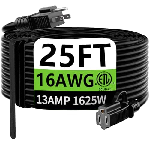 HUANCHAIN Indoor Outdoor Black Extension Cord 25 ft Waterproof, 16/3 Gauge Flexible Cold-Resistant Appliance Cable Outside, 13A 1625W 16AWG SJTW, 3...