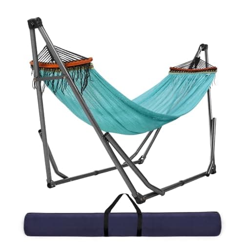 ‌Hamac double extra large Goutime avec support, portable et pliable, capacité de 550 lb, réglable sur 3 niveaux jusqu'à 10 pieds, conception double couche,...