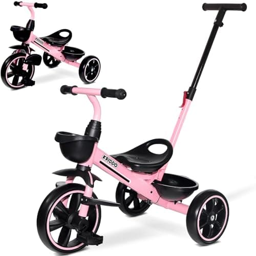 KRIDDO 2-in-1 Toddler Tricycle for Ages 18 Months to 5 Years Old - Extended Push Handle for Effortless Push, Gift Trike for Toddler 3 to 5 Year,...