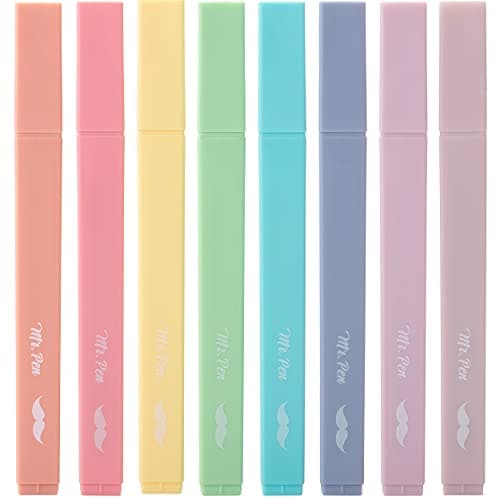 Mr. Pen- Aesthetic Cute Pastel Highlighters Set, 8 pcs, Chisel Tip, Candy Colors, No Bleed Bible Assorted Colors