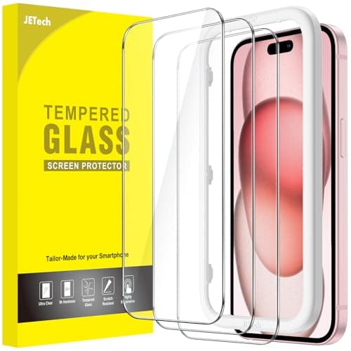 Prix ​​le plus bas en 30 jours | Protecteur d'écran JETech pour iPhone 15 6.1 pouces, film en verre trempé avec installation facile ...