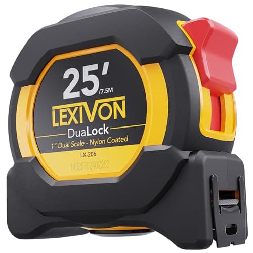 LEXIVON 25Ft/7.5m DuaLock Tape Measure | 1-Inch Wide Blade with Nylon Coating, Matte Finish White & Yellow Dual Sided Rule Print |...