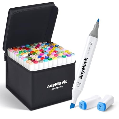 AnyMark Alcohol Markers, 100 Colors Set, Dual Tip Alcohol-Based Art Markers for Adults, Artists, Chisel & Fine Tips for Drawing, Sketching, and...