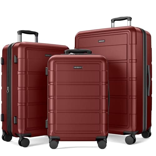 SHOWKOO Ensembles de Bagages Extensible PC + ABS Valise Durable Double Roues Serrure TSA 3 pièces, Rouge, 20in24in28in