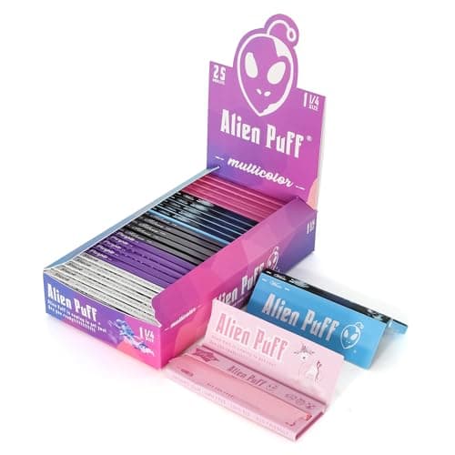 Papier à rouler yacool 1 1/4, paquet de 25 papiers ultra-fins multicolores, papier à rouler de couleur blanc, noir, violet, rose et non blanchi, combustion lente et...