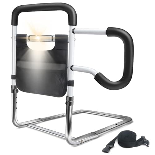 Barrières de lit DePango pour la sécurité des personnes âgées, barrières de protection de lit à hauteur réglable avec lumière de mouvement nocturne pour les personnes âgées, rails d'assistance au lit en acier au carbone...