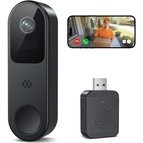 Caméra de sonnette vidéo Belleye 2K sans fil pour l'extérieur, caméra de sonnette de porte WiFi 2,4 GHz avec carillon annulaire, détection intelligente de l'IA, vision nocturne, stockage dans le cloud,...