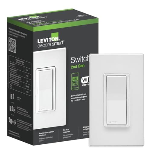 Leviton Decora Smart Switch, Wi-Fi 2nd Gen, Neutral Wire Required, D215S-1RW, White