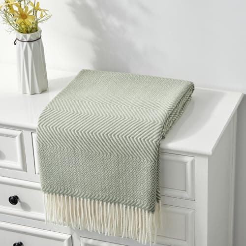CREVENT 127cmX152cm Couverture de jet classique respirante, douce et chaude pour canapé-lit, faux cachemire, décoration de la maison avec pompons...