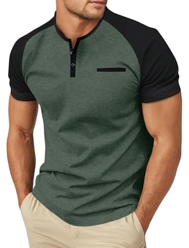 Sailwind Chemises Henley pour Hommes T-Shirts décontractés à Manches Courtes T-Shirts d'été à Boutons avec Poche Vert Noir