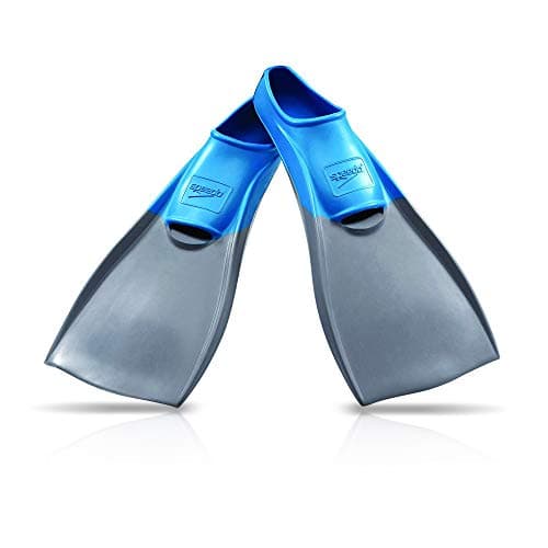 Speedo Unisex Rubber Long Blade Training Swim Fins - Blue/Grey, M - Men's Shoe Size 7-8 | Women's Shoe Size 8.5-9.5