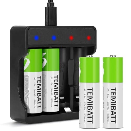 1.5V USB-C Rechargeable AA Lithium Battery & Charger Kit - 1500mAh High Capacity, 1200 Cycles, Fast Charging (4 Batteries + Charger) Safe for Toys,...