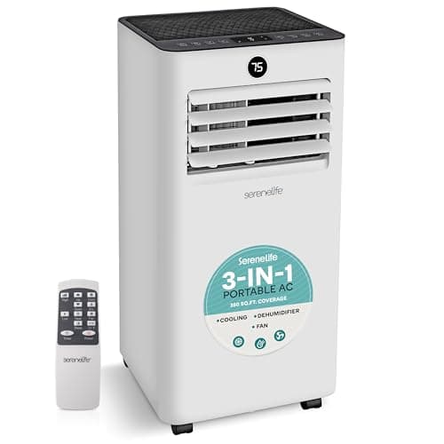 SereneLife 8000 BTU Portable Air Conditioner – Quiet Standing AC Unit with Dehumidifier & Fan, cools up to 350 Sq Ft, Includes Window Kit, Remote,...