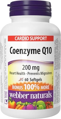 Webber Naturals Coenzyme Q10 (CoQ10) 200 mg, antioxydant haute puissance, sans OGM, sans gluten, 60 gélules, pour la santé cardiaque et l'énergie cellulaire...