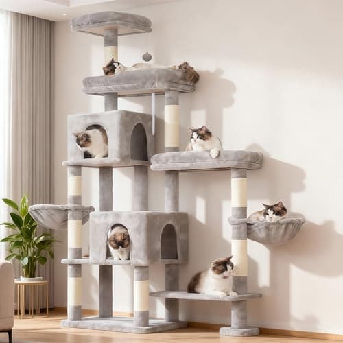 Tour d'arbre à chat Hey-brother, griffoirs avec partie allongée, plates-formes larges, condos confortables, hamacs, colonnes et balle en sisal pour chats d'intérieur,...