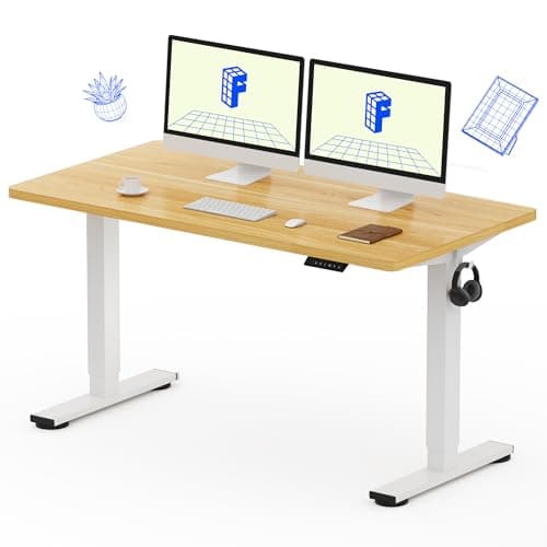 Bureau debout monobloc FLEXISPOT EN1 55 x 28 pouces Bureau électrique à hauteur réglable pour bureau à domicile et poste de travail informatique (cadre blanc + 55"...