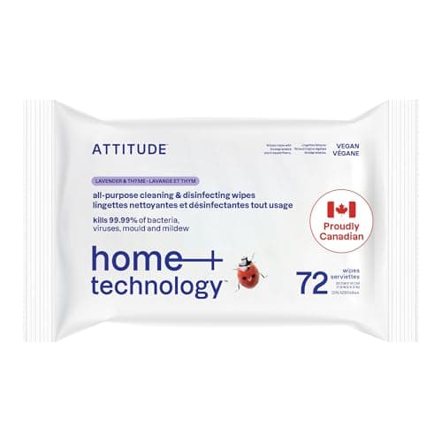 ATTITUDE All Purpose Disinfecting Wipes, Kills 99.99% of Germs & Viruses, Biodegradable, Vegan, Lavender & Thyme Scent, 72 Count