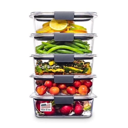 Rubbermaid Brilliance Lot de 10 boîtes de conservation alimentaires avec couvercles pour le déjeuner, la préparation des repas et les restes, passent au lave-vaisselle, 3,2 tasses, transparent/gris