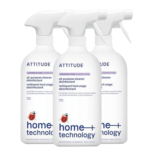 Spray désinfectant ATTITUDE, nettoyant tout usage avec élimination à 99,99 % des germes et des virus, végétalien et à base de plantes, multi-surfaces, fabriqué au Canada, thym et...