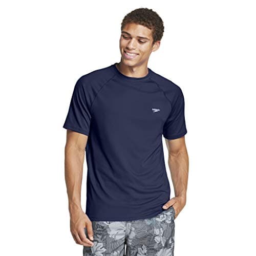 Speedo Men's UV Swim Shirt Short Sleeve Regular Fit Solid - Peacoat, Medium