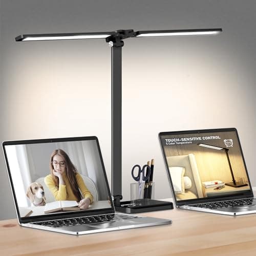 Lampe de bureau LED à intensité variable avec port de chargement USB, 50 modes d'éclairage, lampe de table d'architecte à double bras pivotant, lampe de bureau pour la maison, le bureau, le dortoir, le piano