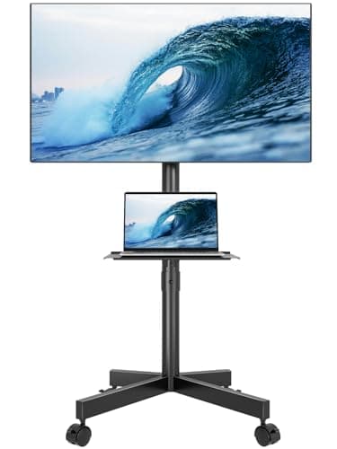 Support TV mobile BONTEC, support TV roulant pour écrans de 23 à 60 pouces, support TV au sol réglable avec roues verrouillables et étagère multimédia, compatible avec...