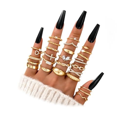 FAXHION 25 PCS Ensemble de bagues empilables en or pour femmes, bague de doigt simple torsadée, déclaration d'empilage délicate pour le pouce ...