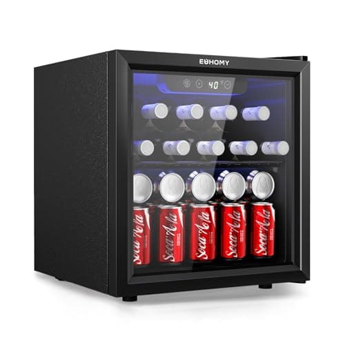 EUHOMY 48 canettes réfrigérateur à boissons refroidisseur-mini réfrigérateur porte en verre pour bière boissons vins, réfrigérateur à boissons de comptoir avec étagères réglables bleu...